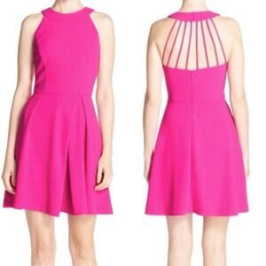 ADELYN RAE Dress Strappy Back Fit and Flare Magenta Cage Skater Back Size Small